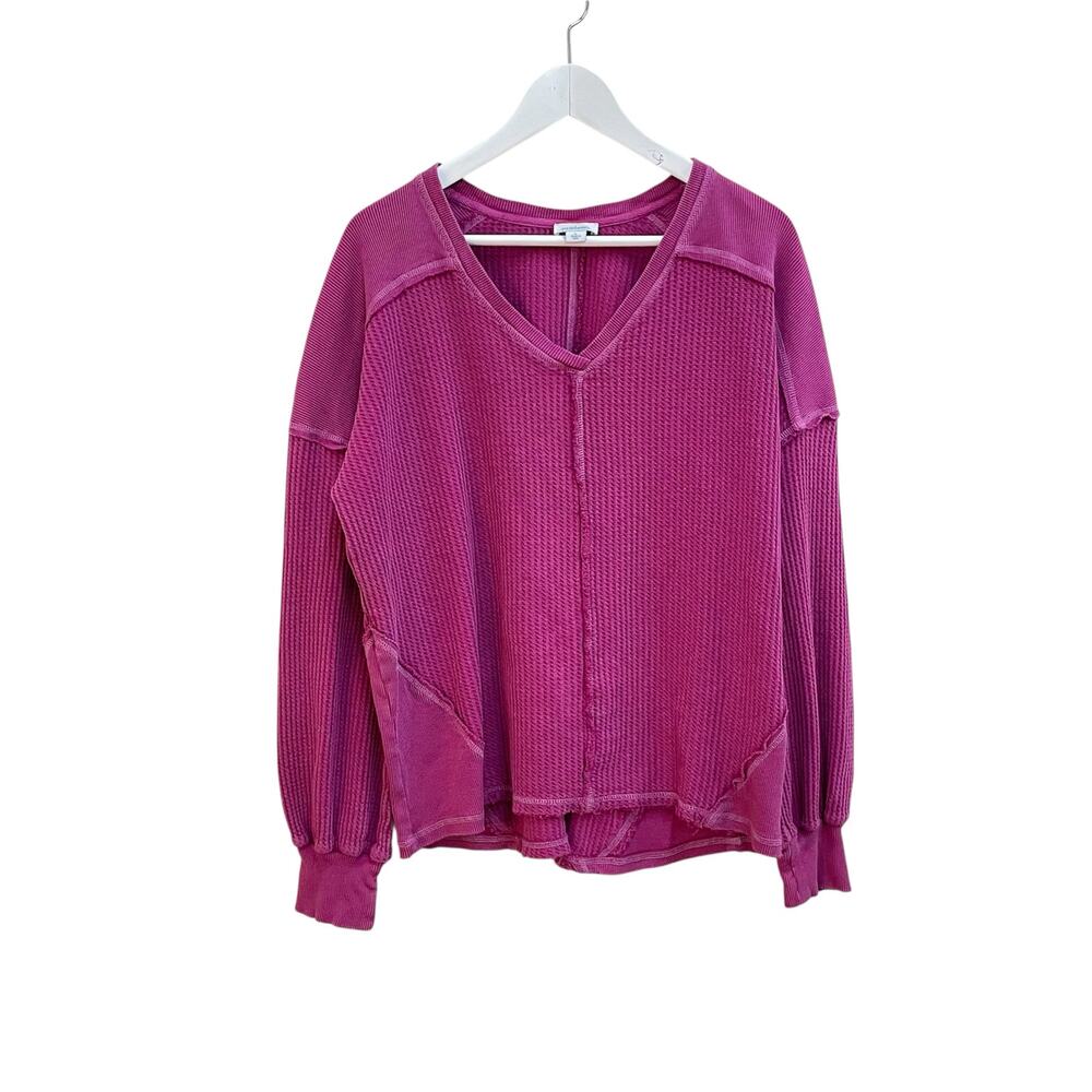 Sundance Fushcia Pink Oversized Slouchy Raw Edge Long Sleeve Thermal Shirt Sz L